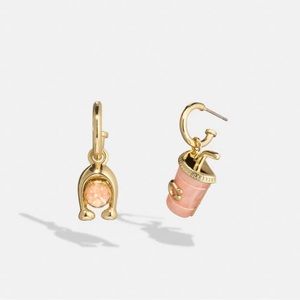 Coach Signature Cup Mismatch Earrings,gold pink !